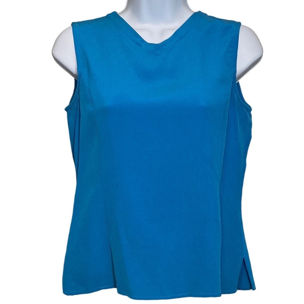 Vintage‎ ALLISON TAYLOR Womens Blue Silk Sleeveless Top Sz S Camisole Layering